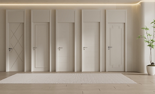 Modern swing door cream single door bedroom single door 3d model