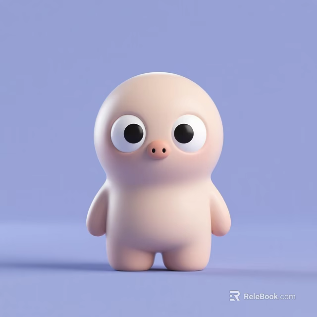 Pink Plush Doll with Big Round Eyes and Round Body on Light Purple Background 3d model 