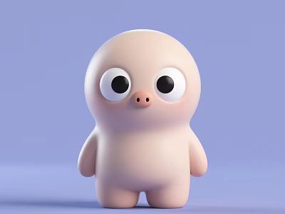 Pink Plush Doll with Big Round Eyes and Round Body on Light Purple Background 3d model