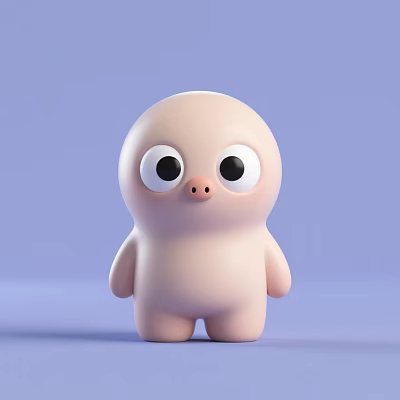 Pink Plush Doll with Big Round Eyes and Round Body on Light Purple Background 3d model