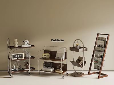Decorative Bookshelf Retro Bookshelf Retro Trolley Storage Bookshelf Storage Trolley 3d model