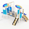 Outdoor Playground Equipment With Blue And White Slides Climbing Net And Canopy