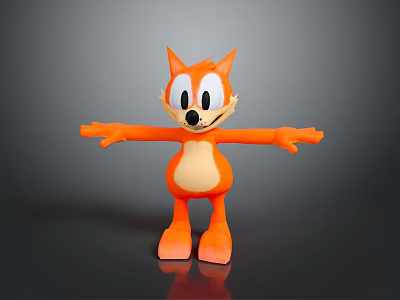 Orange Cartoon Fox Character With Big Eyes And Outstretched Arms 3d model