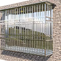 Sturdy Security Window On Brick Wall With Metal Bars And Decorative Grilles 3d model