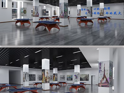 Indoor Table Tennis Fitness Space With Multiple Ping Pong Tables And Bright Interior 3d model