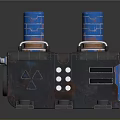 Industrial Mechanical Device Featuring Blue Orange Cylinders Black Body And Metal Pipes Brackets