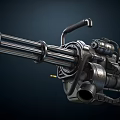 Heavy Duty Gatling Machine Gun Featuring Rotating Barrels Metal Frame And Ammunition Belt