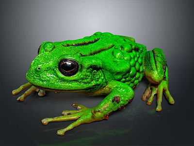 Green Frog With Large Black Eyes Bumpy Textured Skin And Outstretched Limbs On Dark Background 3d model