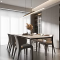 Modern Restaurant Interior Design With Dining Table Chairs Pendant Lights And Floor to Ceiling Windows