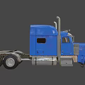 Blue Heavy Duty Semi Truck With Large Cab Dual Exhaust And Chrome Details