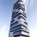 Modern High Rise Office Building With Unique Curved Facade And Glass Windows