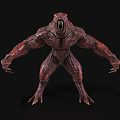 Red Muscular Scaled Monster Character With Sharp Teeth And Claws In Standing Pose 3d model