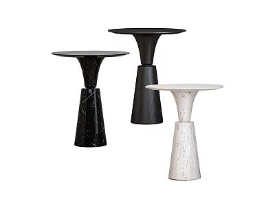 Modern Minimalist Side Tables With Round Tops And Black White Marble Pedestal Bases 3d model