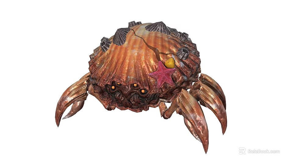 Unique Crab Creature Featuring Shell-Like Carapace Red Starfish Yellow Eyes And Sharp Pincers 3d model 