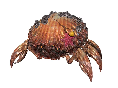 Unique Crab Creature Featuring Shell-Like Carapace Red Starfish Yellow Eyes And Sharp Pincers 3d model
