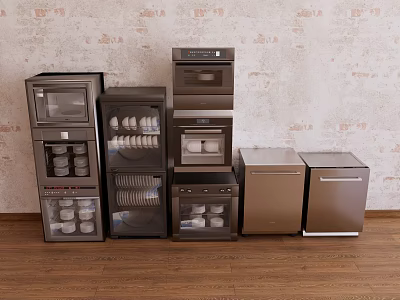Modern Various Kitchen Appliances Including Oven Dishwasher And Refrigerator In Kitchen Setup 3d model