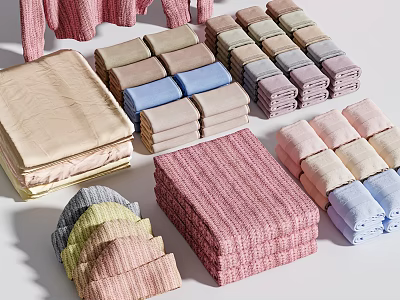 Neatly Stacked Colorful Footstools With Soft Fabric Textures And Various Tones 3d model