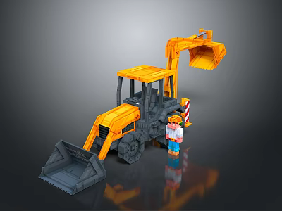 Toy Construction Excavator Play Set with Small Figure Driver in Yellow Design 3d model