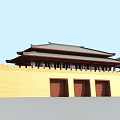 Ancient Chinese Architecture With Yellow City Wall Symmetric Corner Towers And Three Gates