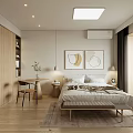 Modern Bedroom Interior Design With Wooden Bed Frame And Decorative Wall Art