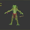 3D Rendered Serpent Creature With Yellow Black Skin Open Mouth Dual Swords And Leather Apron