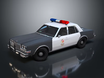 Classic Black And White Police Car With Red Blue Lights And Badge 3d model