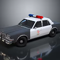Classic Black And White Police Car With Red Blue Lights And Badge