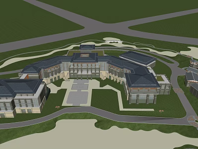 Aerial View Of Grand Hotel Building With Symmetrical Design Central Courtyard And Landscaped Greenery 3d model