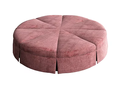 Stylish Round Pink Upholstered Ottoman With Segmented Multiple Fabric Sections 3d model