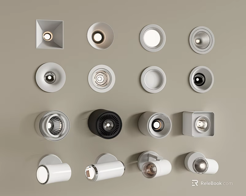 Various Modern Downlights And Spotlights Round Square Designs For Indoor Lighting 3d model 
