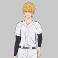 Blonde Man in White Baseball Uniform with Black Long Sleeves Standing Against Gray Background