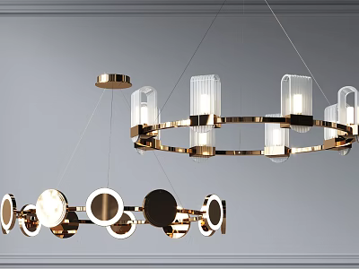 Modern Circular Chandelier With Metal Frame And Glass Shades Hanging Design 3d model