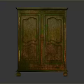 Vintage Wooden Cabinet With Double Doors Intricate Carvings And Green Gold Finish