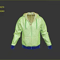 White Zippered Hoodie With Light Blue Hood Lining Purple Cuffs And Hem Pockets