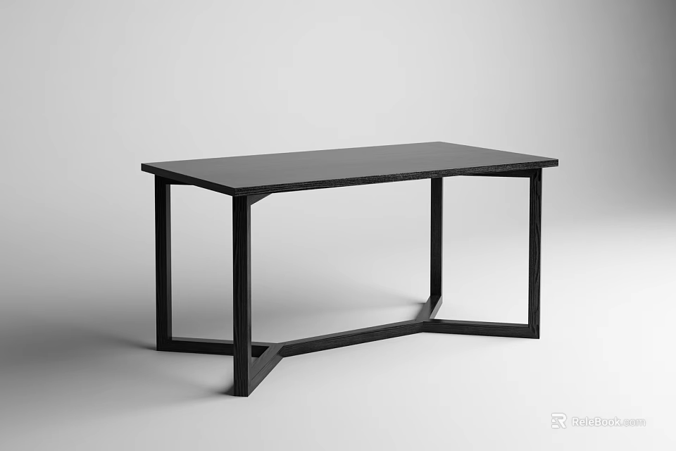 Modern Black Dining Table With Minimalist Frame Structure And Sleek Design 3d model 