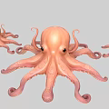 Multiple Pink Octopuses With Long Curled Tentacles And Black Eyes 3d model