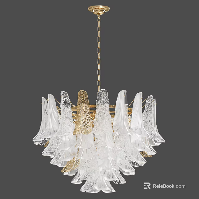 Elegant Crystal Chandelier with Glass Petals and Gold Accents for Home Decor 3d model 