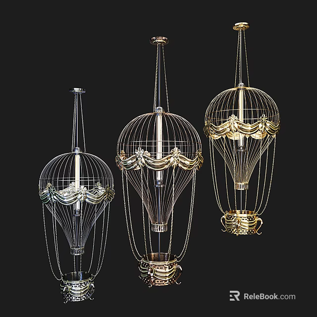 Elegant Modern Hot Air Balloon Shaped Chandeliers With Metallic Frames And Ornate Decor 3d model 
