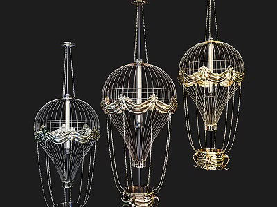 Elegant Modern Hot Air Balloon Shaped Chandeliers With Metallic Frames And Ornate Decor 3d model