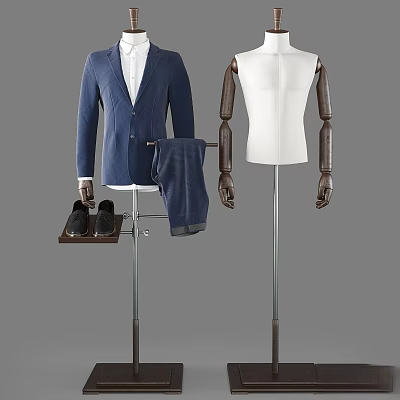 Men's Blue Suit Jacket White Shirt Matching Trousers And Leather Shoes On Mannequin 3d model