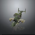 Camouflage Military Weapon 3D Model With Rotors Wheels And Cannon Structure