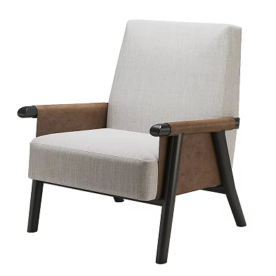 Modern Single Sofa With Light Fabric Seat Brown Armrests And Black Wooden Legs 3d model