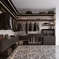 Elegant Modern Walk in Closet Interior With Hanging Garments Drawers And Storage Shelves
