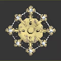Golden Crystal Chandelier With Multi Armed Structure And Decorative Bead Pendants