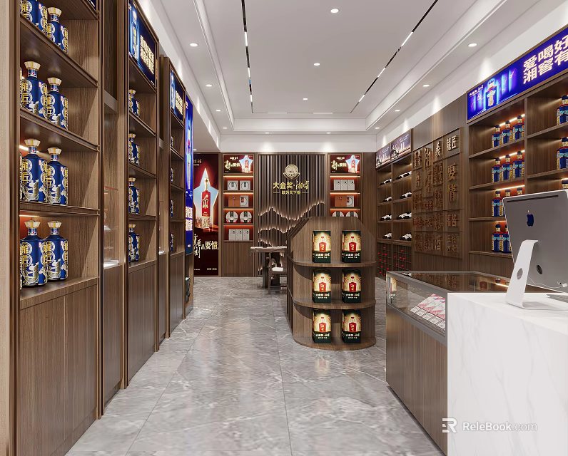 Modern Tobacco And Wine Shop Interior With Shelves Wine Bottles Display And Counter 3d model 
