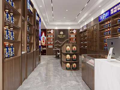 Modern Tobacco And Wine Shop Interior With Shelves Wine Bottles Display And Counter 3d model