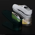 Transparent And Blue Plastic Shoe Stretchers Supporting White Shoes With Perforated Design