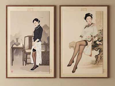 Framed Classical Chinese Female Portraits In Traditional Attire As Wall Art 3d model