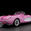 Pink Classic Convertible Sports Car With Vintage Exterior And White Wall Tires