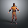 Man In Yellow And Brown Outfit With Hood And Mask Standing Pose